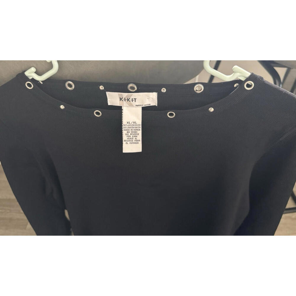 Kikit Womens top Extra Large Black Silver Grommet Disc Trim Edgy Office Work - Picture 8 of 15